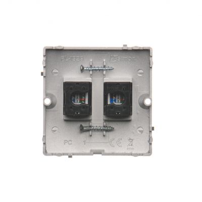 Simon Basic Gniazdo komputerowe RJ45 podwójne kategoria 5e . Montaż gniazda na wkręty do puszki srebrny mat BMF52.02/43 KONTAKT (BMF52.02/43)