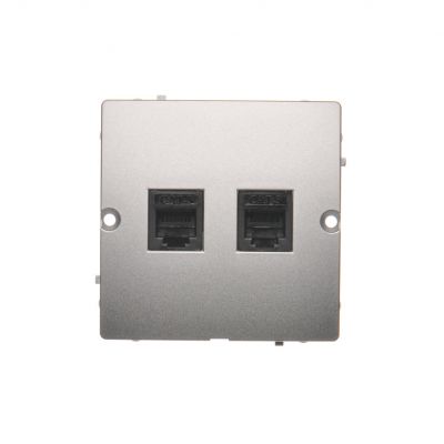 Simon Basic Gniazdo telefoniczne RJ12 podwójne . Montaż gniazda na wkręty do puszki srebrny mat BMT2.02/43 KONTAKT (BMT2.02/43)