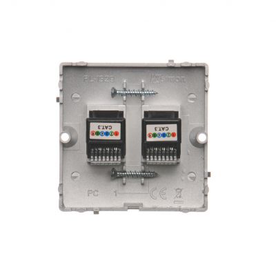 Simon Basic Gniazdo telefoniczne RJ12 podwójne . Montaż gniazda na wkręty do puszki srebrny mat BMT2.02/43 KONTAKT (BMT2.02/43)