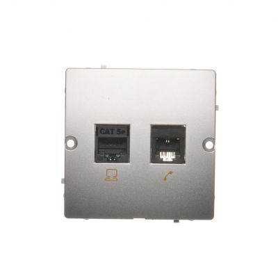 Simon Basic Gniazdo komputerowe RJ45 kat.5e + telefoniczne RJ11 . Montaż gniazda na wkręty do puszki srebrny mat BMF5T.02/43 KONTAKT (BMF5T.02/43)