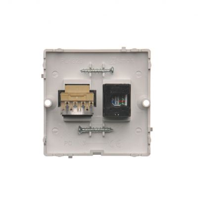 Simon Basic Gniazdo komputerowe RJ45 kat.5e + telefoniczne RJ11 . Montaż gniazda na wkręty do puszki srebrny mat BMF5T.02/43 KONTAKT (BMF5T.02/43)