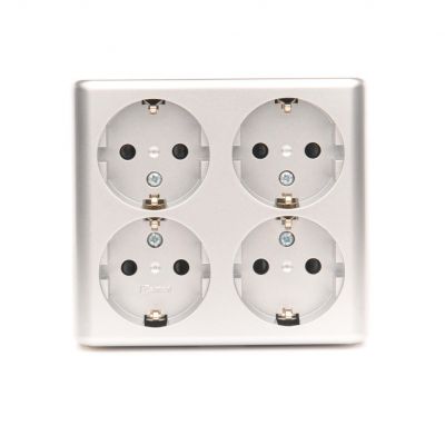 Simon 54 Gniazdo poczwórne Schuko natynkowe z przesłonami torów prądowych wersja skandynawska 16A 250V szybkozłączka srebrny mat EGSZ4SNZ/43 KONTAKT (EGSZ4SNZ/43)
