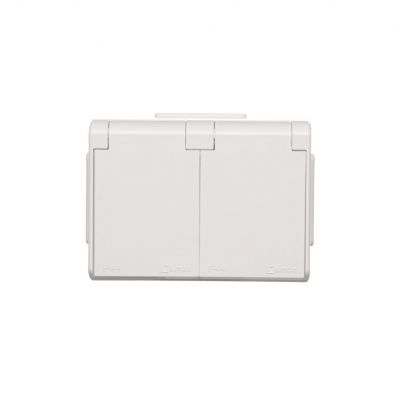 Simon 54 Gniazdo podwójne Schuko natynkowe bryzgoszczelne IP44 z przesłonami wersja skandynawska 16A 250V zaciski śrubowe biały EGSZ2NZB/11 KONTAKT (EGSZ2NZB/11)