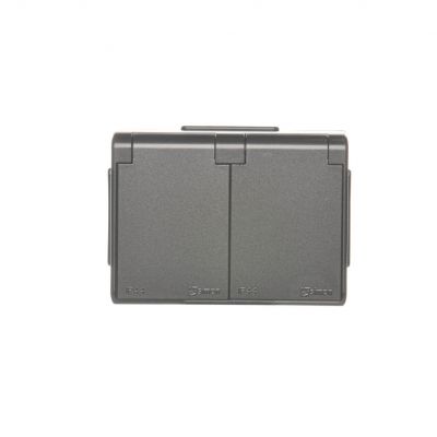 Simon 54 Gniazdo podwójne Schuko natynkowe bryzgoszczelne IP44 z przesłonami wersja skandynawska 16A 250V zaciski śrubowe antracyt EGSZ2NZB/48 KONTAKT (EGSZ2NZB/48)