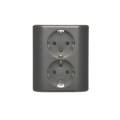 Simon 54 Gniazdo podwójne Schuko podtynkowe z przesłonami torów prądowych wersja skandynawska 16A 250V zaciski śrubowe antracyt EGSZ2PZ/48 KONTAKT (EGSZ2PZ/48)