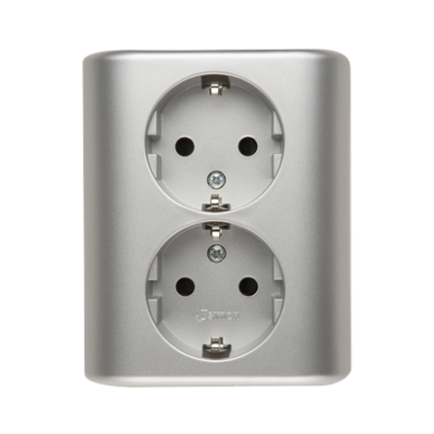 Simon 54 Gniazdo podwójne Schuko podtynkowe z przesłonami torów prądowych wersja skandynawska 16A 250V szybkozłączka srebrny mat EGSZ2SPZ/43 KONTAKT (EGSZ2SPZ/43)