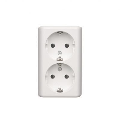 Simon 54 Gniazdo podwójne Schuko natynkowe z przesłonami torów prądowych wersja skandynawska 16A 250V zaciski śrubowe biały EGSZ2NZ/11 KONTAKT (EGSZ2NZ/11)
