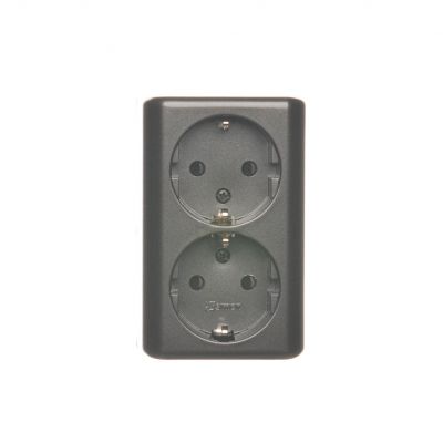 Simon 54 Gniazdo podwójne Schuko natynkowe z przesłonami torów prądowych wersja skandynawska 16A 250V zaciski śrubowe antracyt EGSZ2NZ/48 KONTAKT (EGSZ2NZ/48)