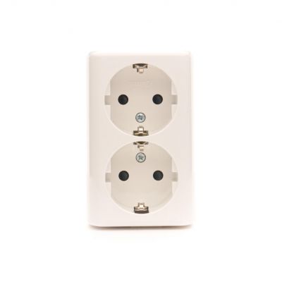 Simon 54 Gniazdo podwójne Schuko natynkowe z przesłonami torów prądowych wersja skandynawska 16A 250V szybkozłączka biały EGSZ2SNZ/11 KONTAKT (EGSZ2SNZ/11)