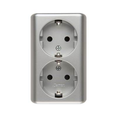 Simon 54 Gniazdo podwójne Schuko natynkowe z przesłonami torów prądowych wersja skandynawska 16A 250V szybkozłączka srebrny mat EGSZ2SNZ/43 KONTAKT (EGSZ2SNZ/43)