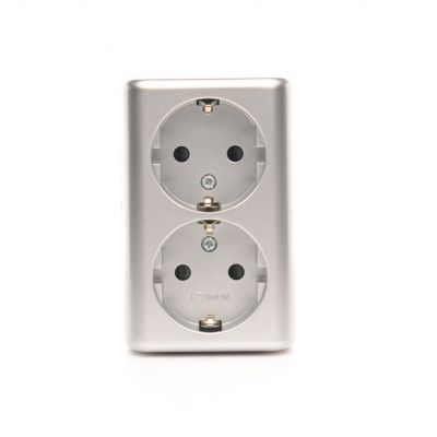 Simon 54 Gniazdo podwójne Schuko natynkowe z przesłonami torów prądowych wersja skandynawska 16A 250V szybkozłączka srebrny mat EGSZ2SNZ/43 KONTAKT (EGSZ2SNZ/43)