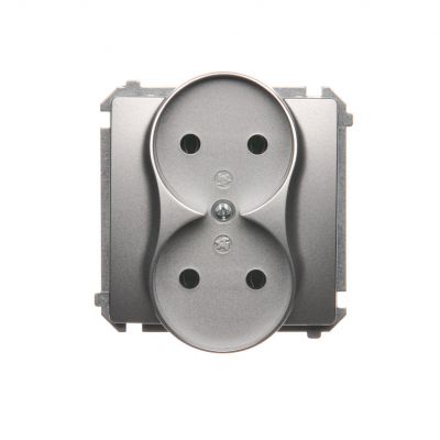 Simon Basic Gniazdo wtyczkowe podwójne bez uziemienia  Σ16A 250V zaciski śrubowe srebrny mat BMG2M.01/43 (BMG2M.01/43)