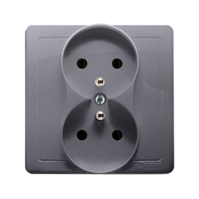 Simon Basic Gniazdo wtyczkowe z uziemieniem podwójne monoblok z przesł.torów prądowych 16A 250V zac.śrubowe srebrny mat *Kompletne - nie do ramek BMGZ2Z/43 BMGZ2z/43 KONTAKT (BMGZ2z/43)