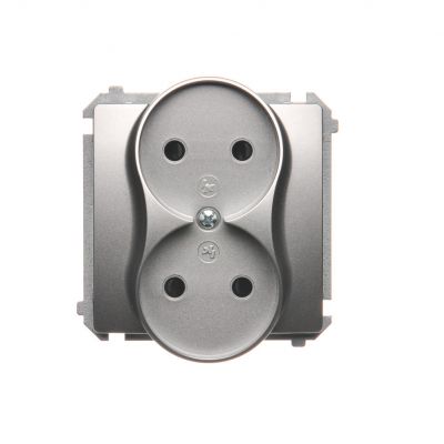 Simon Basic Gniazdo wtyczkowe podwójne bez uziemienia  z przesłonami torów prądowych Σ16A 250V zaciski śrubowe srebrny mat BMG2MZ.01/43 (BMG2Mz.01/43)