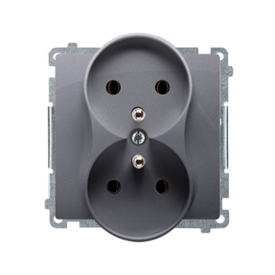Simon Basic Gniazdo wtyczkowe podwójne z uziemieniem  z przesłonami torów prądowych Σ16A 250V zaciski śrubowe srebrny mat BMGZ2MZ.01/43 (BMGZ2Mz.01/43)