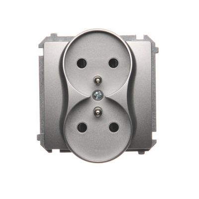 Simon Basic Gniazdo wtyczkowe podwójne z uziemieniem  z przesłonami torów prądowych Σ16A 250V zaciski śrubowe srebrny mat BMGZ2MZ.01/43 (BMGZ2Mz.01/43)