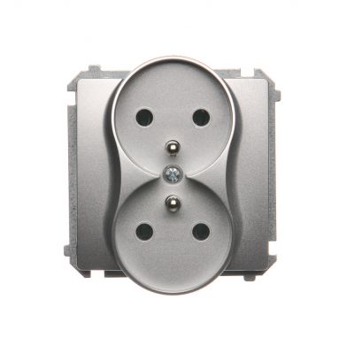 Simon Basic Gniazdo wtyczkowe podwójne z uziemieniem  Σ16A 250V zaciski śrubowe srebrny mat BMGZ2M.01/43 (BMGZ2M.01/43)