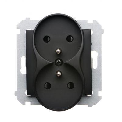 Simon 54 Nature Gniazdo wtyczkowe z uziemieniem z przesłonami podwójne do ramek NATURE 16A 250V zaciski śrubowe czarny DGZ2MZN.01/49 KONTAKT (DGZ2MZN.01/49)