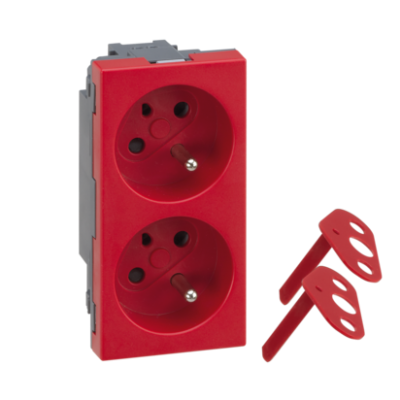 Simon Connect Gniazdo podwójne S500 DATA z uziemieniem 2x230V 16A z kluczami bez sygnalizacji nożowe czerwony 50000469-037 KONTAKT (50000469-037)