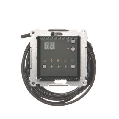 Simon 54 Regulator temperatury z wyświetlaczem z czujnikiem zewnętrznym 16(2) A 230V czarny *W komplecie czujnik zewnętrzny (sonda) DTRNSZ.01/49 KONTAKT (DTRNSZ.01/49)