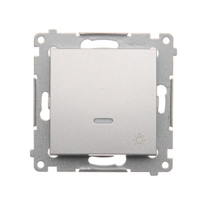Simon 54 Przycisk „światło” z podświetleniem LED 10A 250V szybkozłączka srebrny mat DS1L.01/43 KONTAKT (DS1L.01/43)