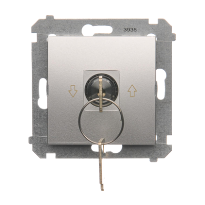 Simon 54 Łącznik na kluczyk roletowy 1-bieg. 3 pozycyjny „I-0-II" 2 styki N/O 5A 250. Możliwość wyjęcia klucza w każdej pozycji srebrny mat DWZK.01/43 KONTAKT (DWZK.01/43)