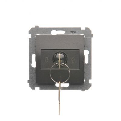 Simon 54 Łącznik na kluczyk roletowy 1-bieg. 3 pozycyjny „I-0-II" 2 styki N/O 5A 250. Możliwość wyjęcia klucza w każdej pozycji antracyt DWZK.01/48 KONTAKT (DWZK.01/48)