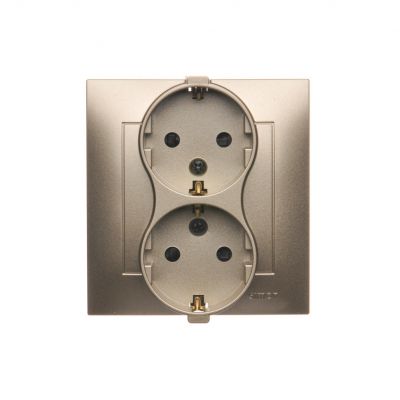 Simon 54 Gniazdo Schuko z przesłonami podwójne 16A 250V zaciski śrubowe złoty mat DGSz2Z/44 KONTAKT (DGSz2Z/44)
