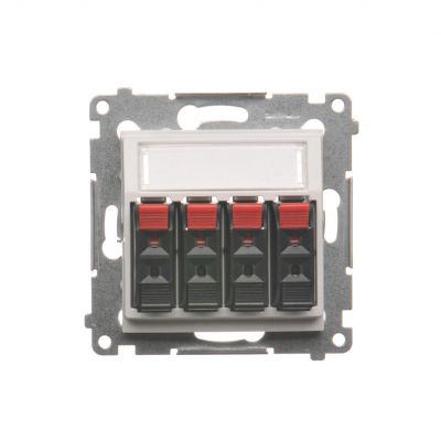 Simon 54 Gniazdo głośnikowe 4-krotne z polem opisowym . Przekrój przewodów dla wejścia i wyjścia 25 mm2 biały DGL34.01/11 KONTAKT (DGL34.01/11)