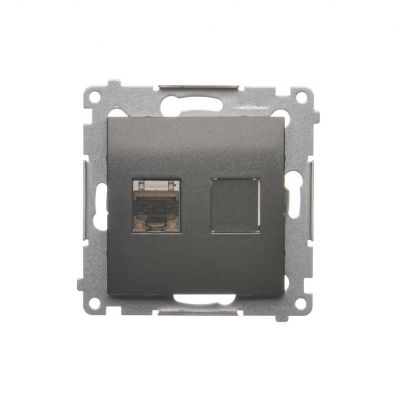 Simon 54 Gniazdo komputerowe pojedyncze RJ45 kategoria 6 ekranowane z przesłoną przeciwkurzową antracyt D61E.01/48 KONTAKT (D61E.01/48)