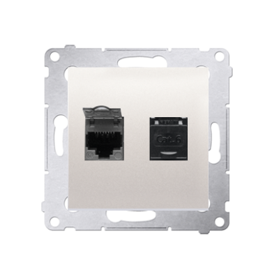 Simon 54 Gniazdo komputerowe podwójne RJ45 kategoria 6 z przesłoną przeciwkurzową kremowy D62.01/41 KONTAKT (D62.01/41)