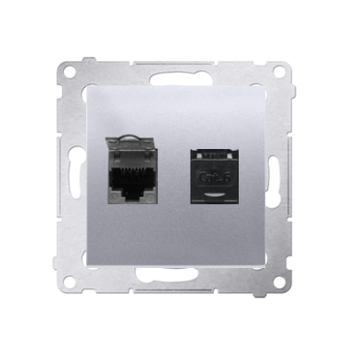 Simon 54 Gniazdo komputerowe podwójne RJ45 kategoria 6 z przesłoną przeciwkurzową srebrny mat D62.01/43 KONTAKT (D62.01/43)