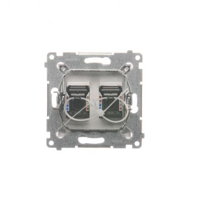 Simon 54 Gniazdo komputerowe podwójne RJ45 kategoria 6 z przesłoną przeciwkurzową srebrny mat D62.01/43 KONTAKT (D62.01/43)