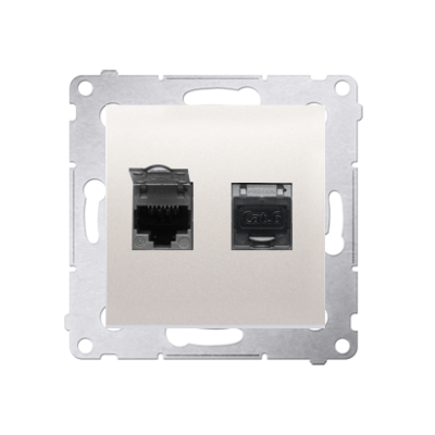 Simon 54 Gniazdo komputerowe podwójne RJ45 kategoria 6 ekranowane z przesłoną przeciwkurzową kremowy D62E.01/41 KONTAKT (D62E.01/41)