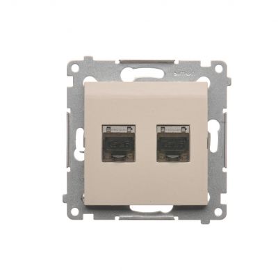Simon 54 Gniazdo komputerowe podwójne RJ45 kategoria 6 ekranowane z przesłoną przeciwkurzową kremowy D62E.01/41 KONTAKT (D62E.01/41)