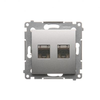 Simon 54 Gniazdo komputerowe podwójne RJ45 kategoria 6 ekranowane z przesłoną przeciwkurzową srebrny mat D62E.01/43 KONTAKT (D62E.01/43)