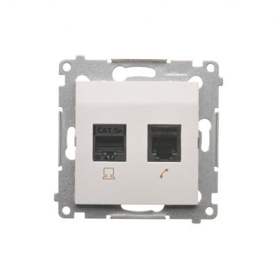 Simon 54 Gniazdo komputerowe RJ45 kategoria 5e + telefoniczne RJ12 biały D5T.01/11 KONTAKT (D5T.01/11)