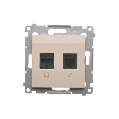 Simon 54 Gniazdo komputerowe RJ45 kategoria 5e + telefoniczne RJ12 kremowy D5T.01/41 KONTAKT (D5T.01/41)