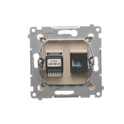 Simon 54 Gniazdo komputerowe RJ45 kategoria 5e + telefoniczne RJ12 kremowy D5T.01/41 KONTAKT (D5T.01/41)