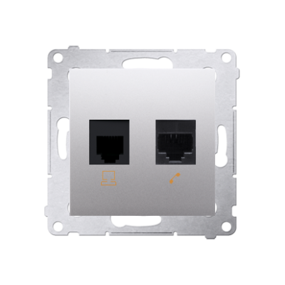 Simon 54 Gniazdo komputerowe RJ45 kategoria 5e + telefoniczne RJ12 srebrny mat D5T.01/43 KONTAKT (D5T.01/43)