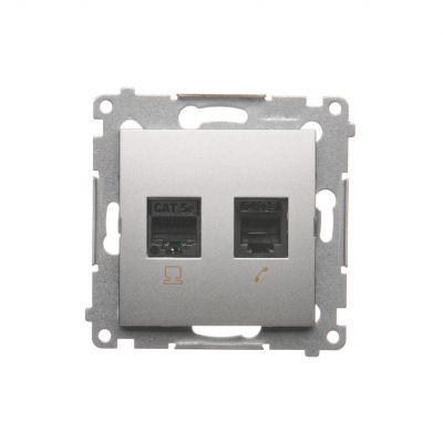 Simon 54 Gniazdo komputerowe RJ45 kategoria 5e + telefoniczne RJ12 srebrny mat D5T.01/43 KONTAKT (D5T.01/43)