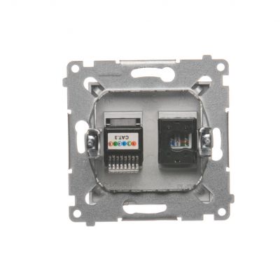 Simon 54 Gniazdo komputerowe RJ45 kategoria 5e + telefoniczne RJ12 srebrny mat D5T.01/43 KONTAKT (D5T.01/43)