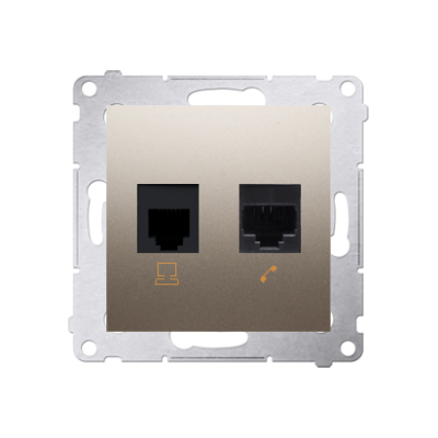 Simon 54 Gniazdo komputerowe RJ45 kategoria 5e + telefoniczne RJ12 złoty mat D5T.01/44 KONTAKT (D5T.01/44)