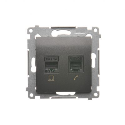 Simon 54 Gniazdo komputerowe RJ45 kategoria 5e + telefoniczne RJ12 antracyt D5T.01/48 KONTAKT (D5T.01/48)