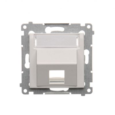 Simon 54 Pokrywa gniazd teleinformatycznych na Keystone skośna pojedyncza z polem opisowym . Montaż na łapki i wkręty biały DKP1S.01/11 KONTAKT (DKP1S.01/11)