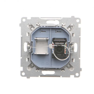 Simon 55 Gniazdo komputerowe pojedyncze RJ45 kategoria 6 z przesłoną przeciwkurzową Aluminium mat T61.01/143 KONTAKT (T61.01/143)