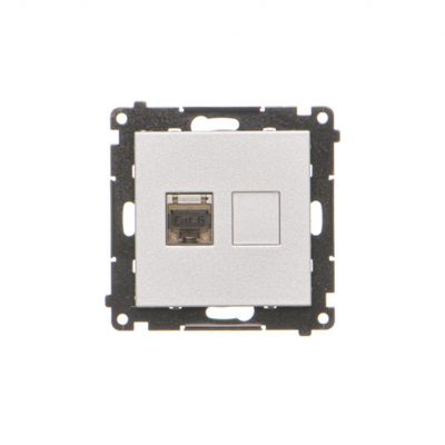 Simon 55 Gniazdo komputerowe pojedyncze RJ45 kategoria 6 ekranowane z przesłoną przeciwkurzową Aluminium mat T61E.01/143 KONTAKT (T61E.01/143)