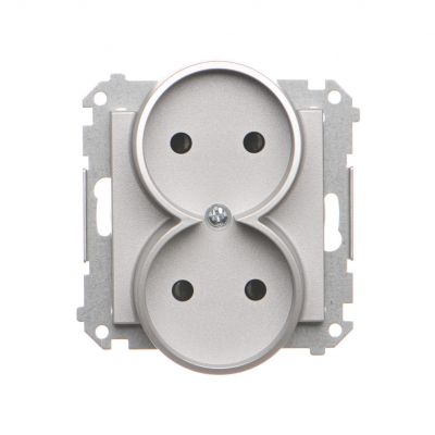 Simon 55 Gniazdo wtyczkowe podwójne bez uziemienia z przesłonami szybkozłączka Aluminium mat TG2MCZ.01/143 KONTAKT (TG2MCZ.01/143)