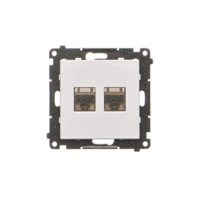 Simon 55 Gniazdo komputerowe podwójne RJ45 kategoria 6 ekranowane z przesłoną przeciwkurzową Aluminium mat T62E.01/143 KONTAKT (T62E.01/143)