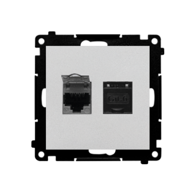 Simon 55 Gniazdo komputerowe podwójne RJ45 kategoria 6 z przesłoną przeciwkurzową Aluminium mat T62.01/143 KONTAKT (T62.01/143)